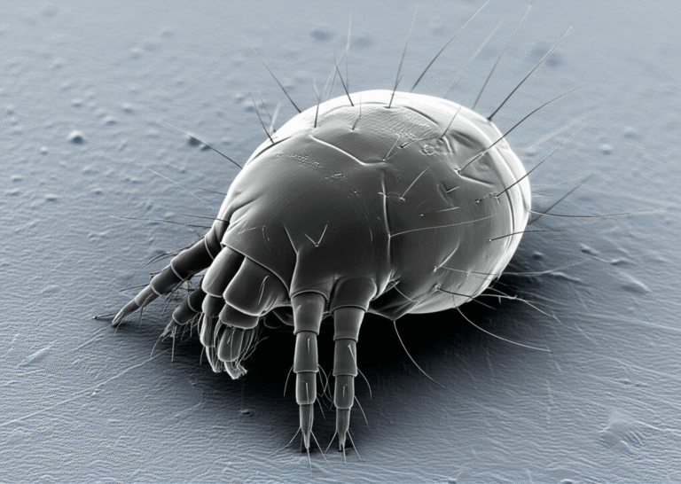 Microscopia de ácaro, um dos principais alérgenos
