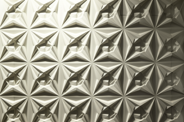 Parede 3D com design geométrico em gesso.
