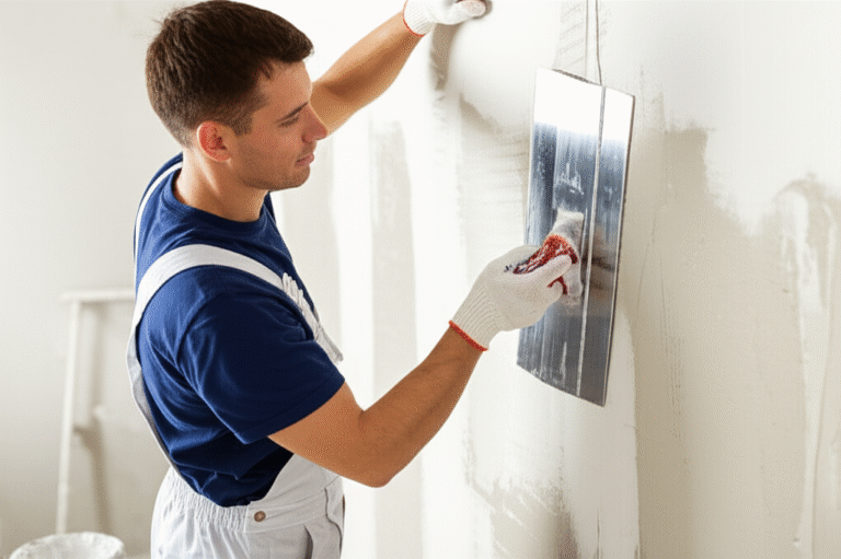 Aplicação de Gesso Profissional aplicando gesso em uma parede