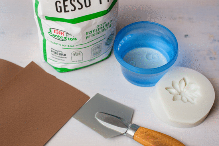 Materiais básicos para criar luminárias de gesso: gesso, água, molde e ferramentas.