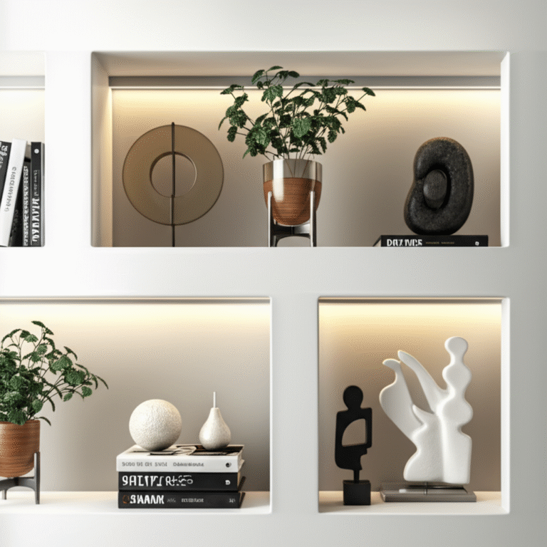 Nichos de gesso com decoração criativa Nichos de gesso decorados com plantas e objetos