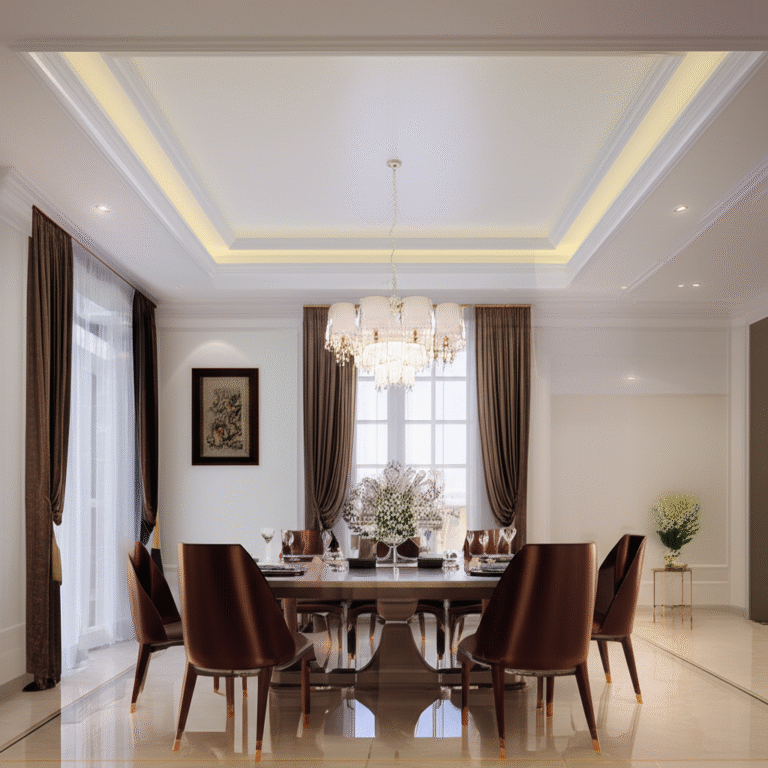 Decoração com Gesso Sala de jantar elegante com sanca de gesso iluminada