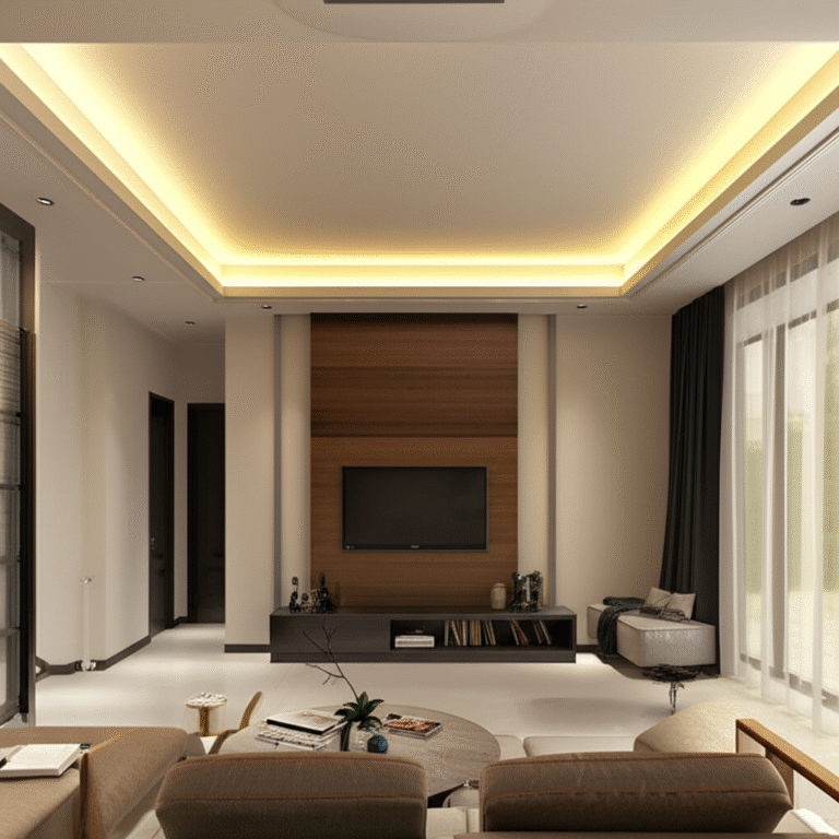 Sanca de Gesso Iluminada: Elegância e Conforto Sanca de gesso com iluminação indireta em sala de estar moderna