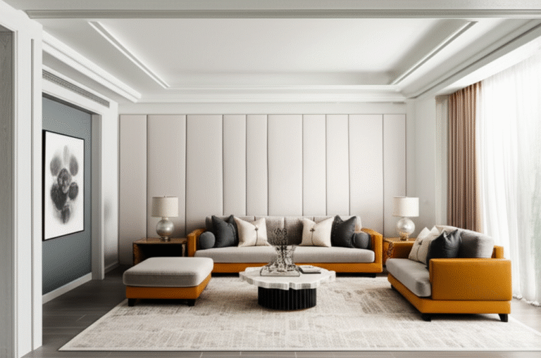 Painéis de Gesso Decorativos com Isolamento Acústico Sala de estar com decoração moderna e painéis de gesso na parede.