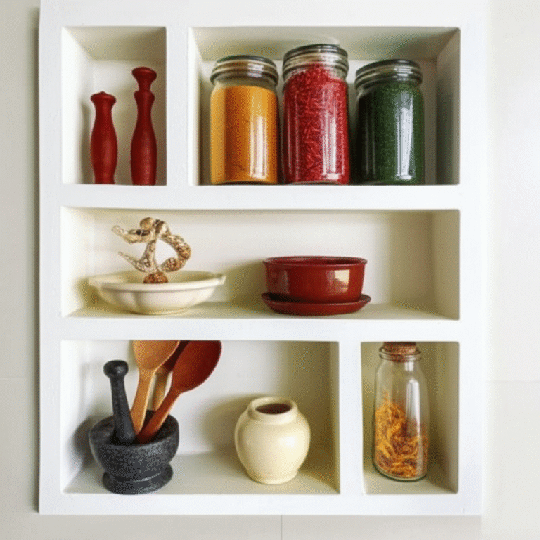 Organização Inteligente na Cozinha Micro nichos de gesso em cozinha com utensílios e temperos