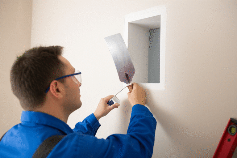 Instalação Profissional de Micro Nichos Gesseiro instalando micro nicho de gesso em parede