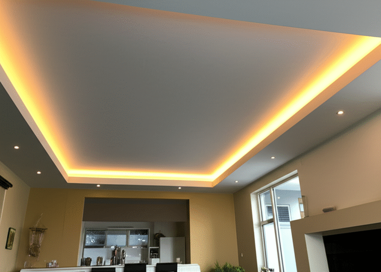 Gesso e Iluminação: Combinação Perfeita Sala de estar moderna com forro de gesso e iluminação indireta.