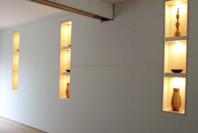 Parede de Gesso e Nichos Decorativos Parede de gesso com nichos decorativos e viga camuflada