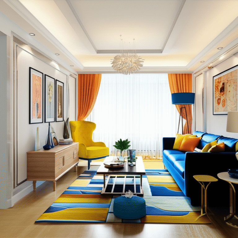 Psicologia das Cores na Decoração com Gesso Sala de estar decorada com gesso e cores vibrantes.