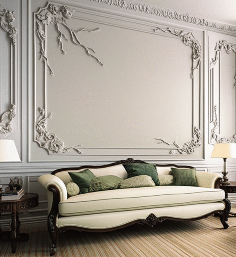 Moldura de Gesso Orgânica Moldura de gesso com design orgânico em sala de estar clássica.