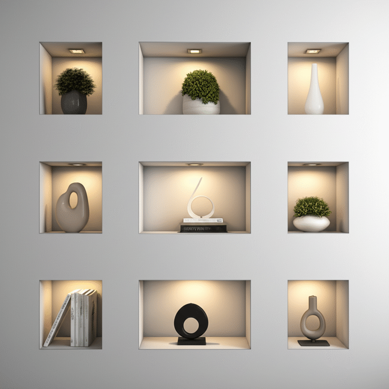 Nichos de Gesso Iluminados: Decoração Moderna Nichos de gesso iluminados em parede