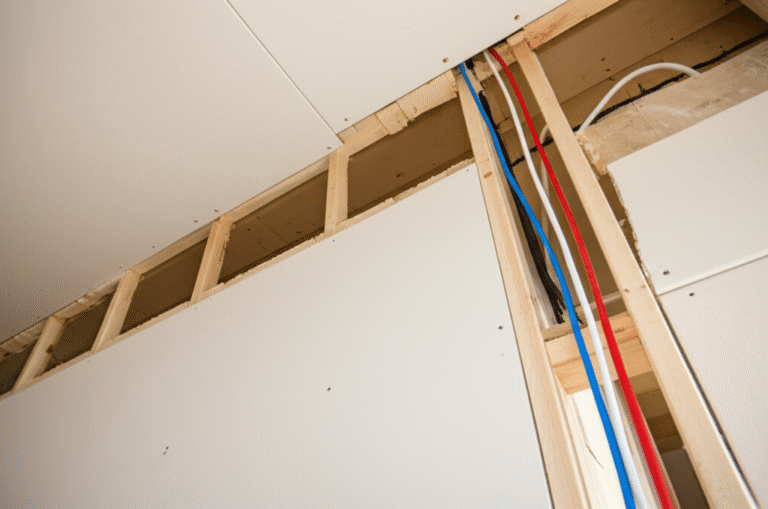 Gesso: Camuflagem de Instalações Fiação elétrica escondida atrás de painel de gesso