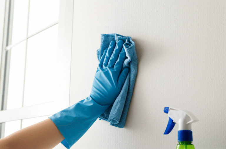Limpeza e Manutenção do Gesso: Simples e Eficaz Mulher limpando uma parede de gesso com um pano úmido.