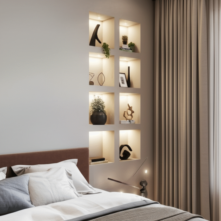 Nichos de gesso em parede de quarto