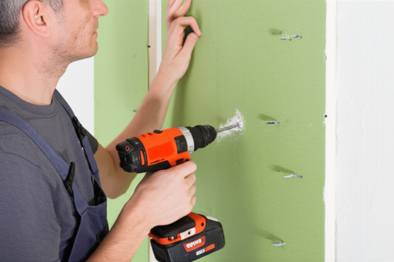 Instalação de Gesso Sustentável Profissional instalando placa de gesso sustentável em parede.