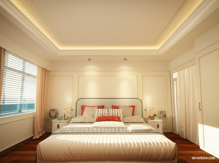 Sanca de gesso com iluminação indireta em um quarto